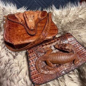Brown Crocodile Embossed Clutch